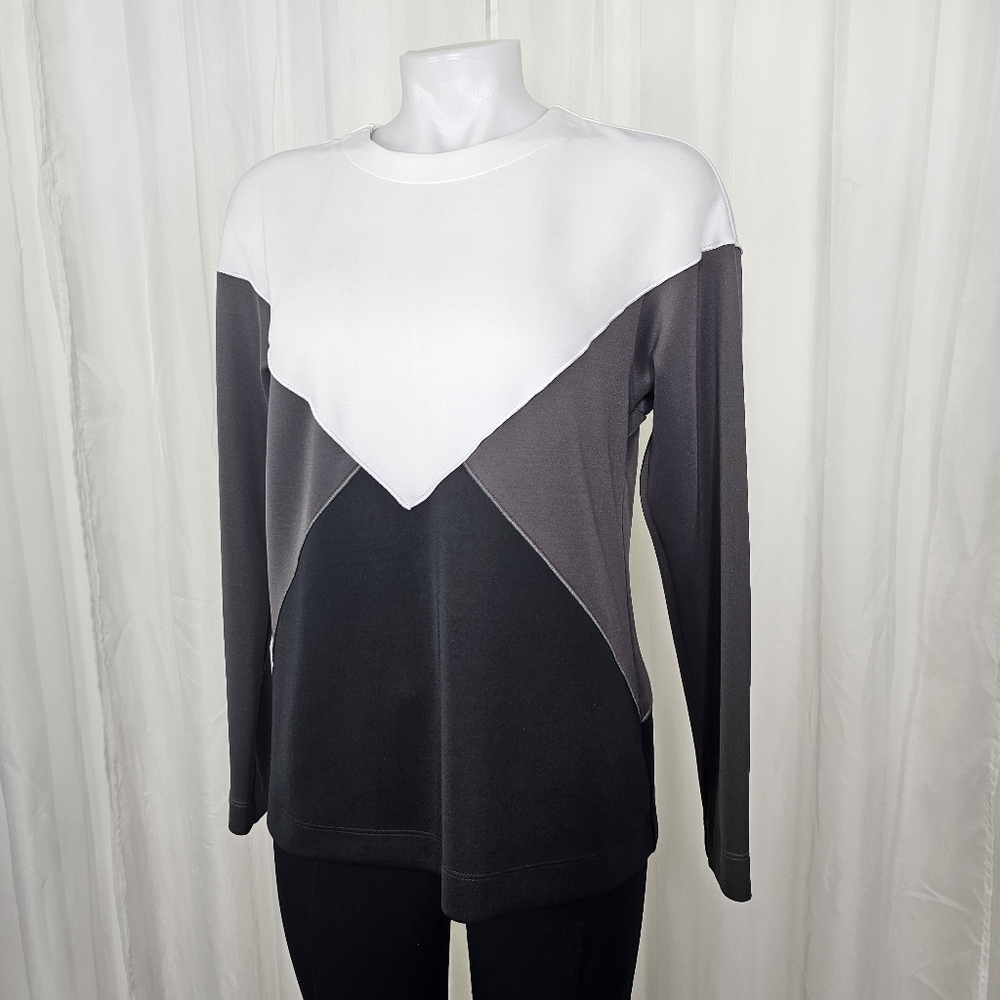 Worth New York Tri-Tone Scuba-Knit Long Sleeve In Black, Gray, White Size P